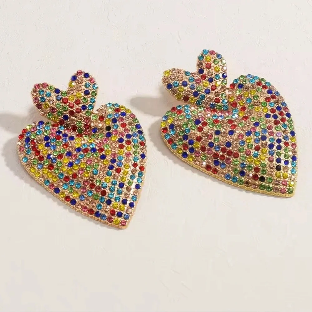 Colorful Heart Crystal Drop Earrings